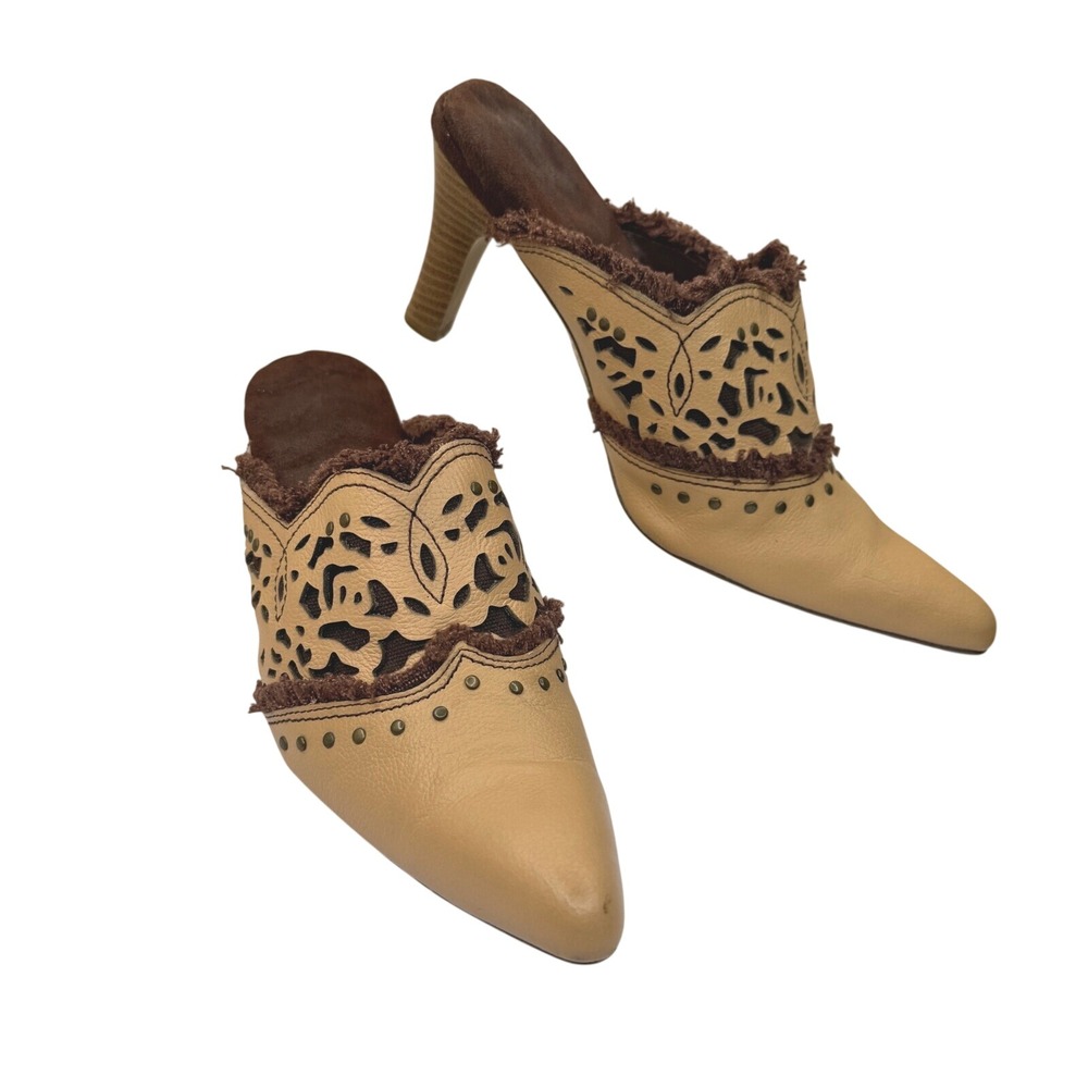 Vintage‎ 90s Western Cowgirl Heeled Mules Studs Cushioned Footbed Womens Size 8